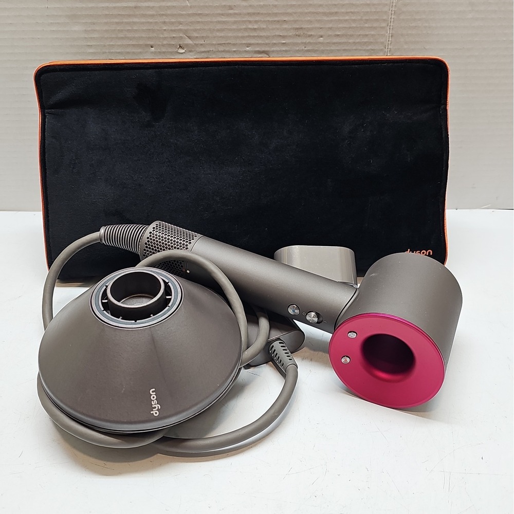 DYSON Supersonic Hair Blow Dryer HD01 - Gray/Pink (Fuschia), W/ Diffuser & Bag